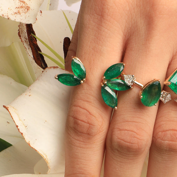 Bloom Lily Ring in Emeralds