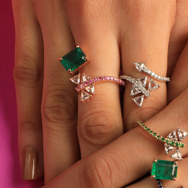 Bloom Dragonfly Ring in Emerald and Pink Sapphires