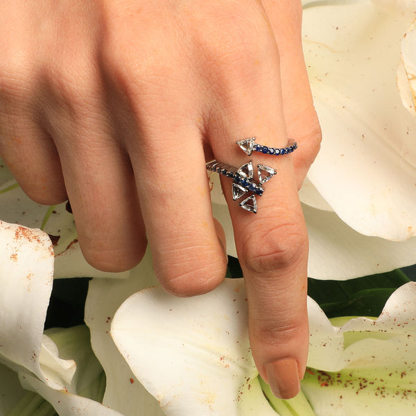 Bloom Dragonfly Ring with Blue Sapphires in Black Rhodium