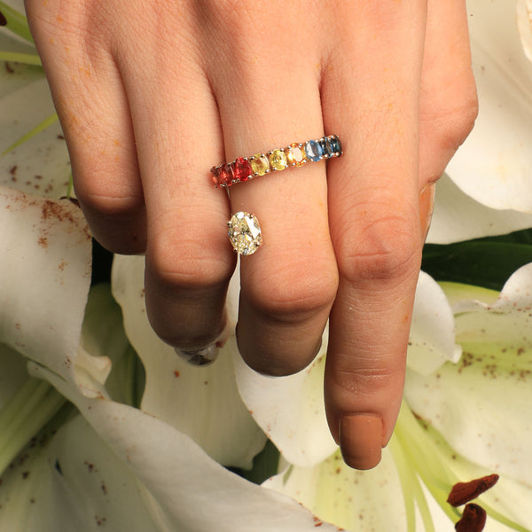 Bloom Multi Sapphire Ring with Oval Solitaire