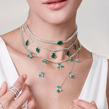 Load image into Gallery viewer, Bloom Emerald Necklace with Pear and Marquise cut Diamonds
