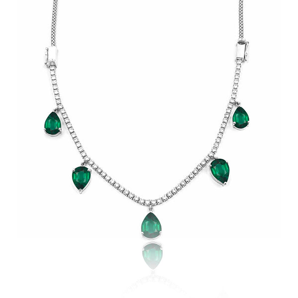 Bloom Diamond String with Dangling Zambian Emeralds