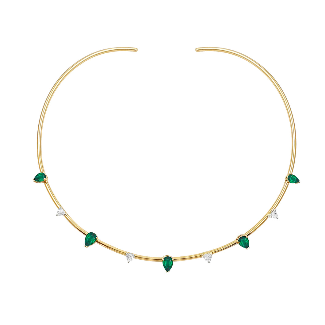 Bloom Petal Collar Neckband in Emeralds and Diamonds