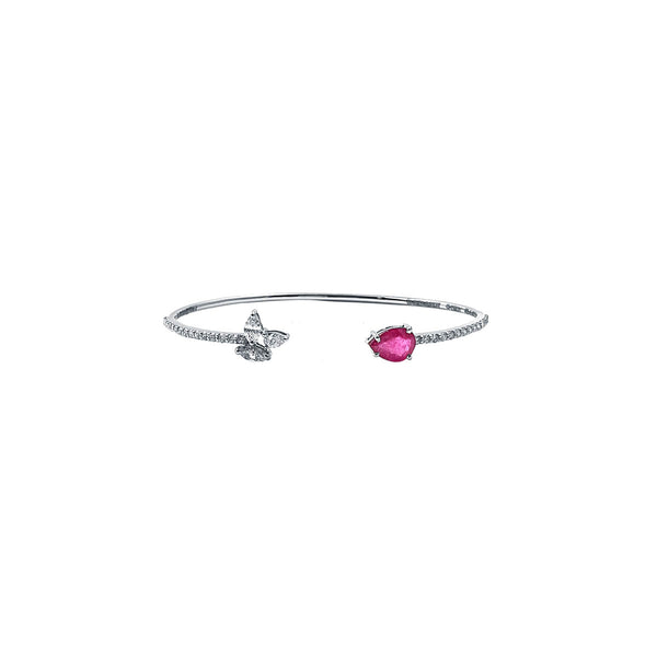 Bloom Contemporary Centre Open Diamond Bracelet with Ruby Solitaire