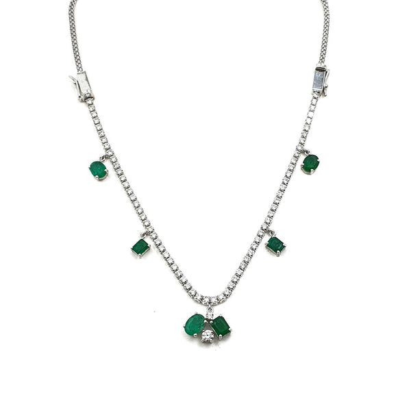 Bloom Diamond Choker cum Bracelet with Dangling Emeralds