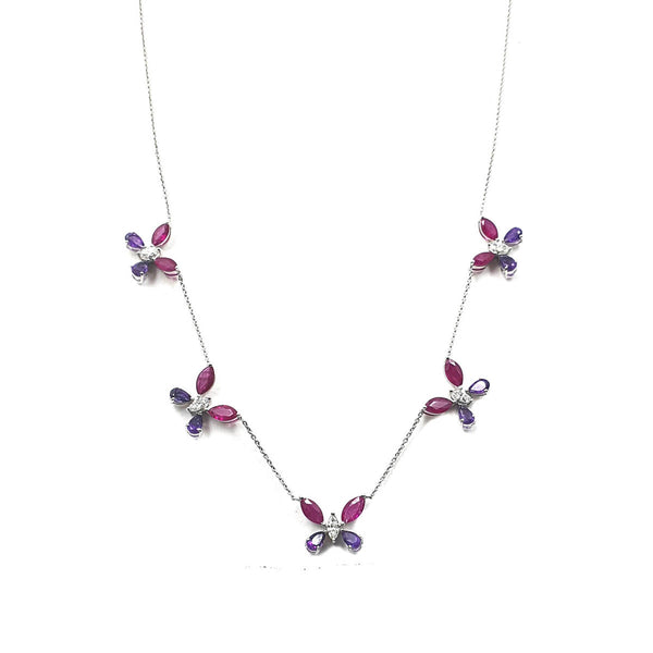 Bloom Butterfly Necklace in Pink and Purple Sapphires