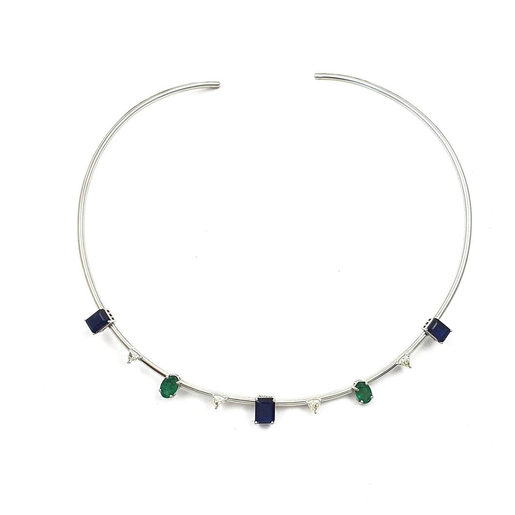 Bloom Petal Collar Neckband in Emeralds and Sapphires