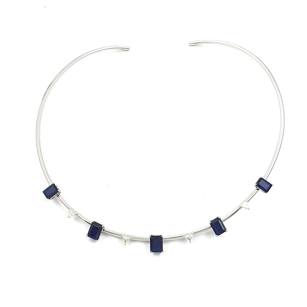 Bloom Petal Collar Neckband in Blue Sapphires and Emeralds