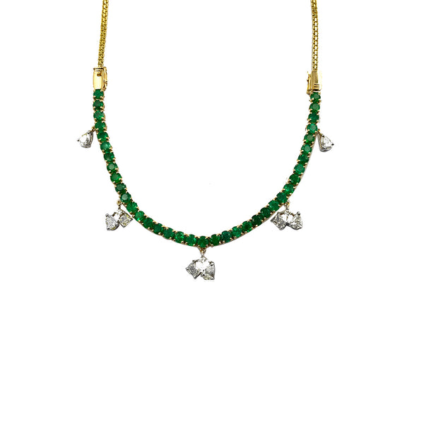 Bloom Emerald Choker cum Bracelet with Mixed Dangling Diamonds