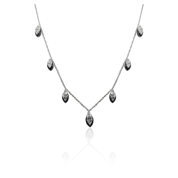 Yin & Yang 7 Marquise Diamond Drop Necklace
