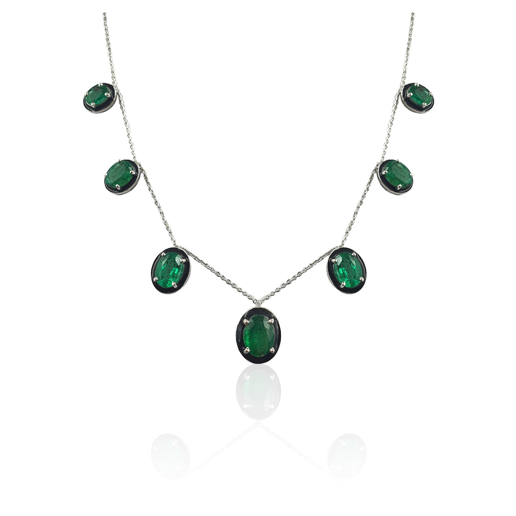 Yin & Yang 7 Oval Shape Emerald Drop Necklace