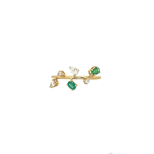 Rise Diamond And Emerald Leafy Ring