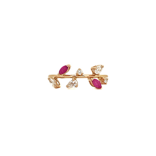 Rise diamond and ruby Leafy Ring