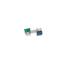 Load image into Gallery viewer, Bloom Diamond Ring with Emerald cut Emerald and Blue Sapphire

