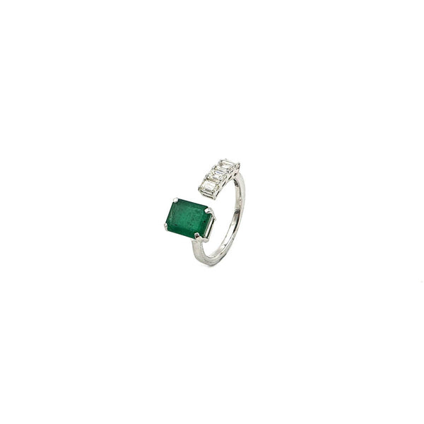 Bloom Ring with Emerald cut Emerald and Round Diamonds