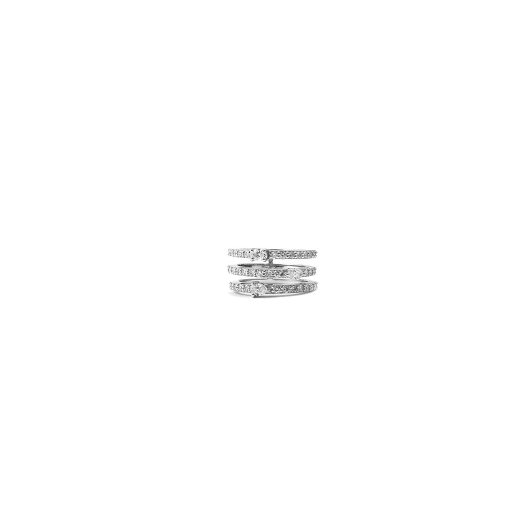 Bloom Three Line Diamond Ring with Mixed Solitaires