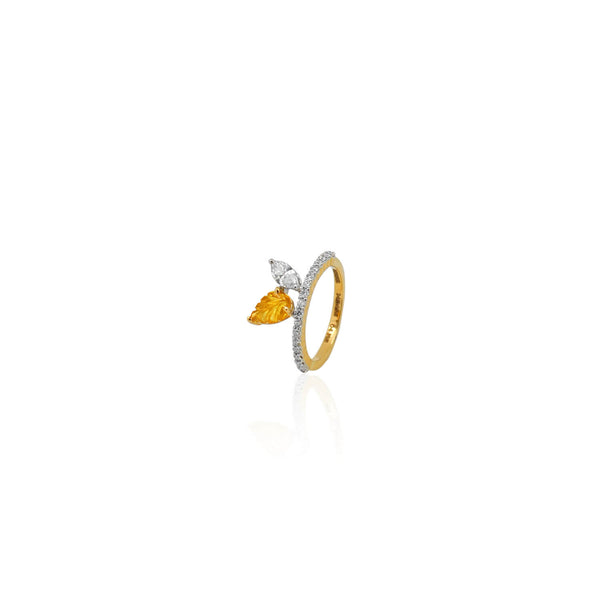 Carved Bloom ring in leafy yellow sapphire and marquise
