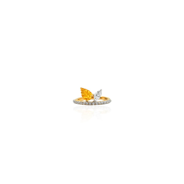 Carved Bloom ring in leafy yellow sapphire and marquise