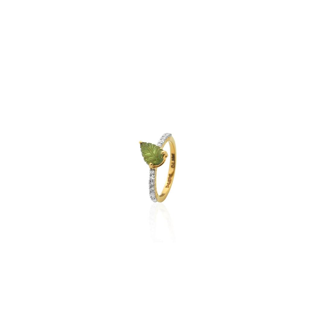 Carved Bloom ring in leafy green sapphire