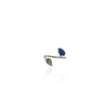Load image into Gallery viewer, Carved Bloom ring in blue and green sapphire leaves

