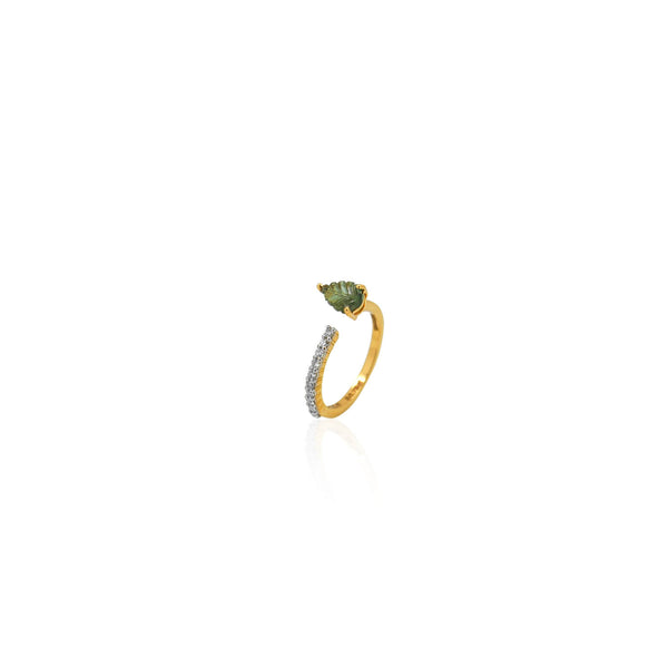 Carved Bloom ring in green sapphire leaf