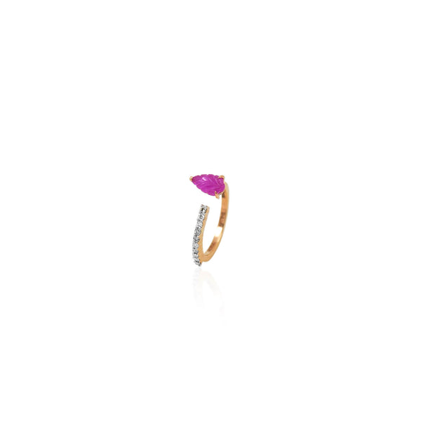 Carved Bloom ring in pink sapphire leaf