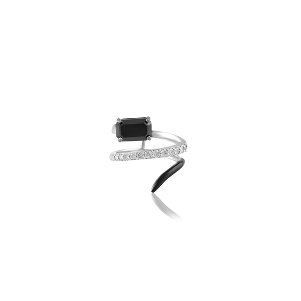 Yin & Yang Ring with Emerald Cut Black Diamond