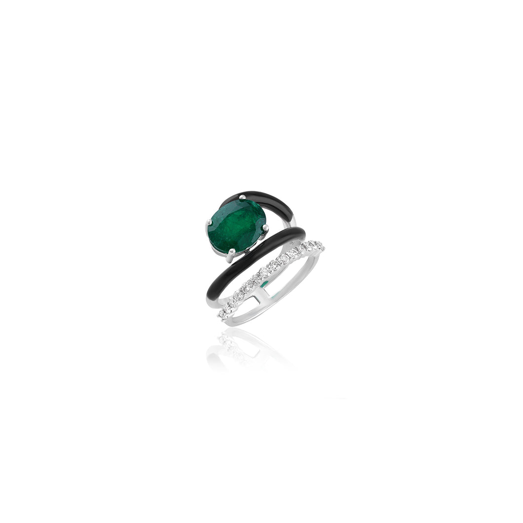 Yin & Yang Double Line Emerald Ring