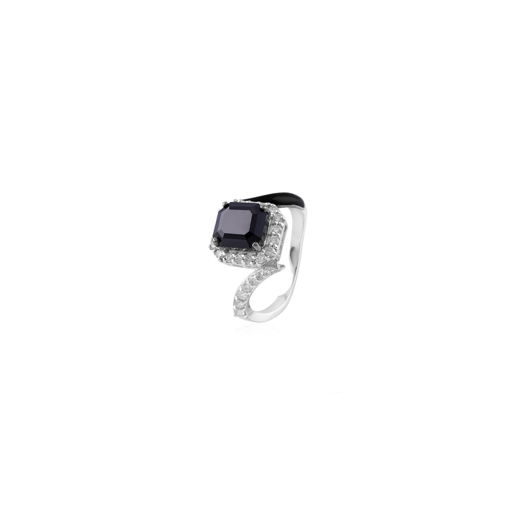 Yin & Yang Diamond Ring with Asscher Cut Black Diamond