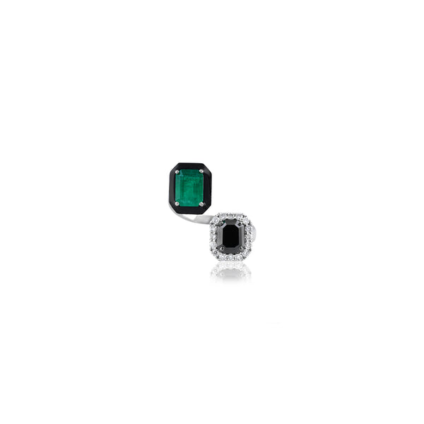 Yin & Yang Ring with Emerald and Black Diamond