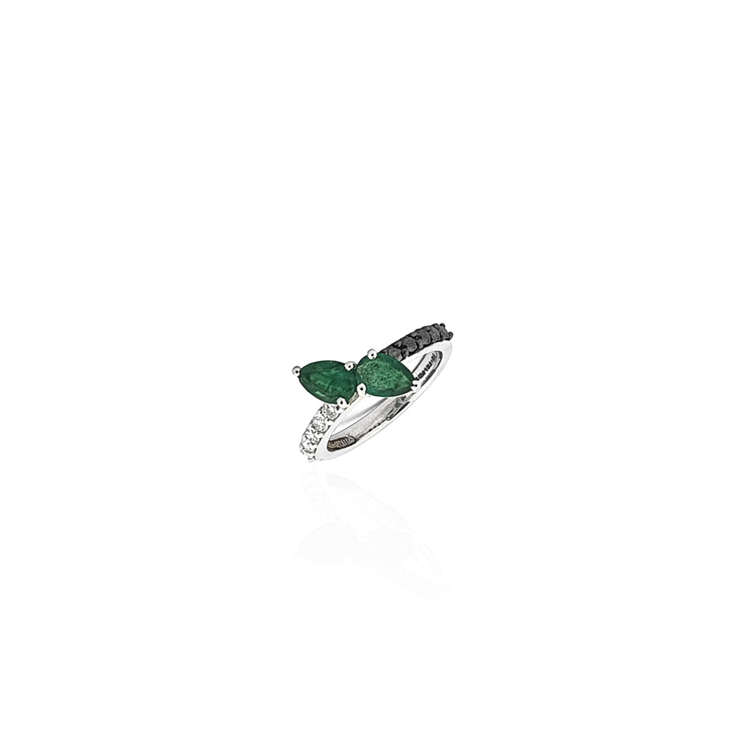 Yin & Yang Ring with Dual Emerald Stone