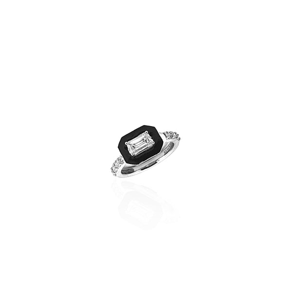 Yin & Yang Ring with Emerald cut Diamond