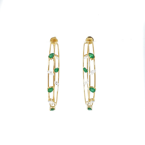 Escape Two Line Marquise And Color Stone Hoops