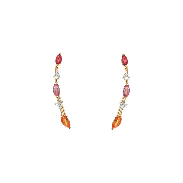 Bloom Grapevine Ear Sliders in warm toned sapphires and trillion diamonds