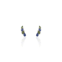 Load image into Gallery viewer, Carved Bloom Vine Ear Sliders in Blue and Green Sapphire leaves
